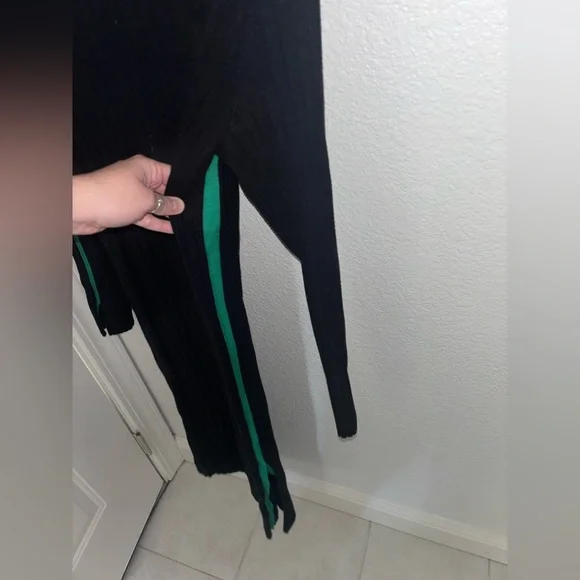 Anthropologie Daily Practice XL Ribbed Sweater Dress Black Green Stripe Midi - Picture 7 of 8